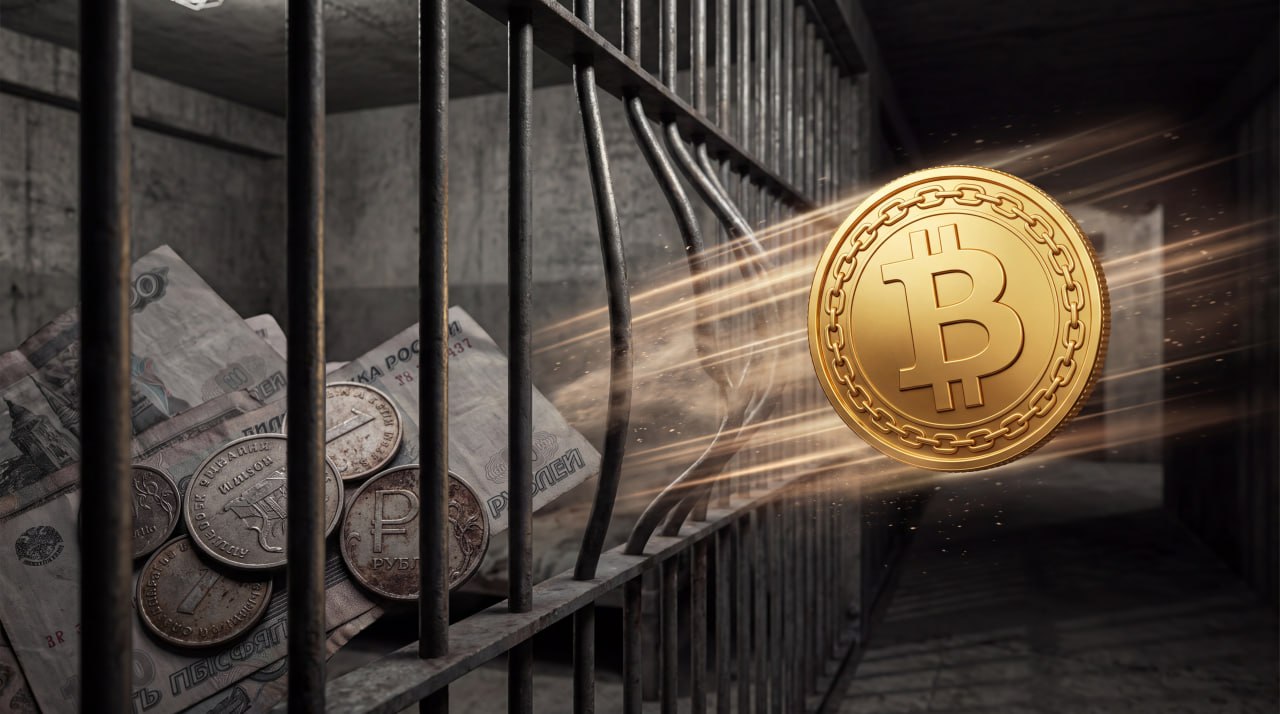 Монета биткоина за решёткой